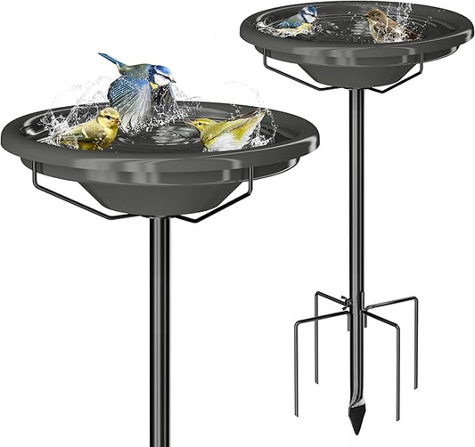 iBorn Bird Bath for Outside,36″ Metal Freestanding Bird Bath,12″ BPA-Free Bowl,Bird Bath with 3 Adjustable Height Pole,Detachable Bird Bath for Outdoors,5-Prongs Base,Gray,1 Pack（Not Include Fountain）