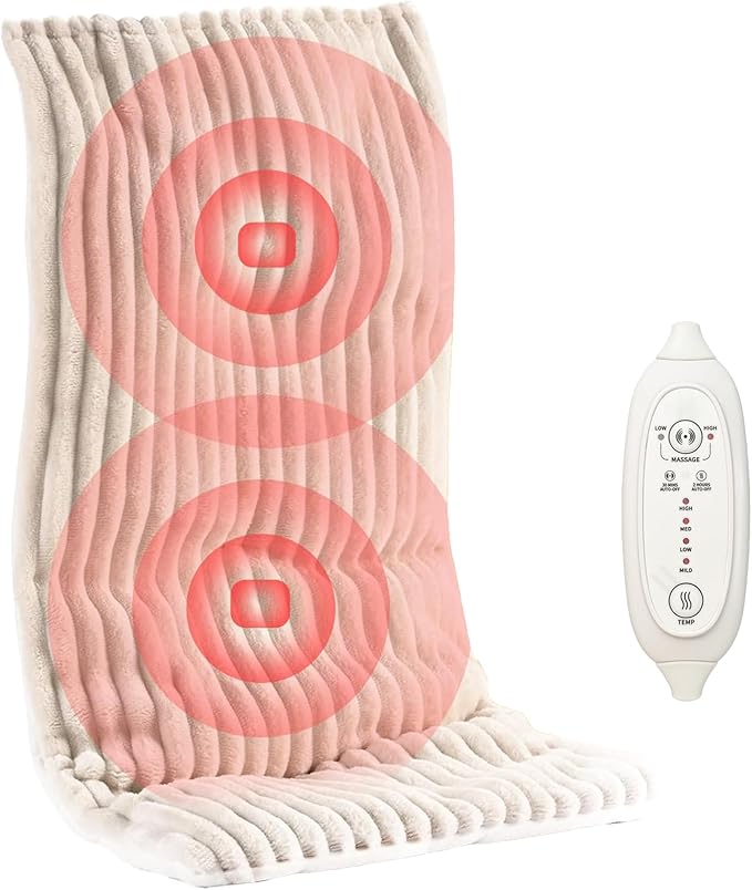 Heat Massaging Weighted Heating Pad for Back Pain Relief, Weighted Electric Heating Pad with Massaging Vibrations 12"x24" 3.7lb BPA-Free Non-Toxic Beads, 4 Heat Settings, 4 Massage Modes, 2h Auto-Off