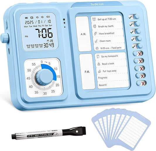 3-in-1 Visual Timer & ADHD Tool for Kids Adults, ADHD Task Timer with Chore Chat Board Schedule, Homeschool (Blue)