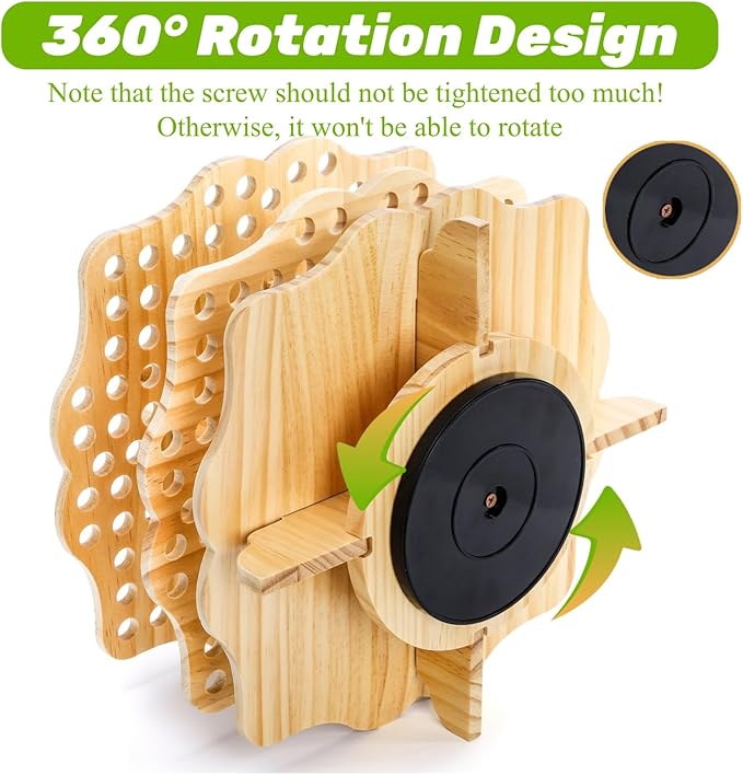 Peohud Wooden Pen Holder, 124 Slots Rotating Pencil Display Stand, Portable Paint Brush Organizer for Colored Pencils, Watercolor Brushes, Art Brushes, Office, Desktop