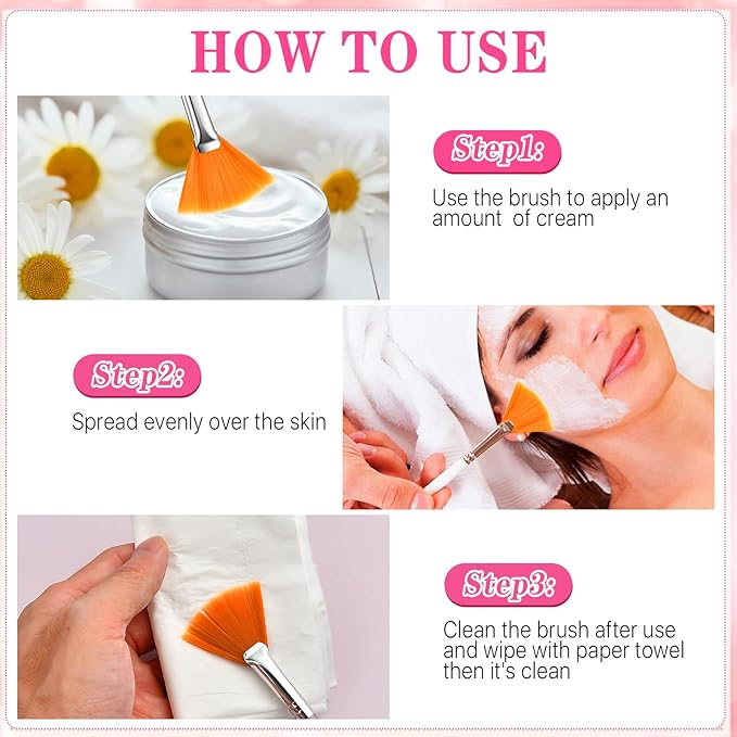 Supkiir 60 Pcs Fan Facial Brush Multi Use Mask Brush Slim Soft, Face Mask Applicator Makeup Cosmetic Skincare Tools for Women Girls Esthetician Mud Clay Mask Cream Drawing Orange White