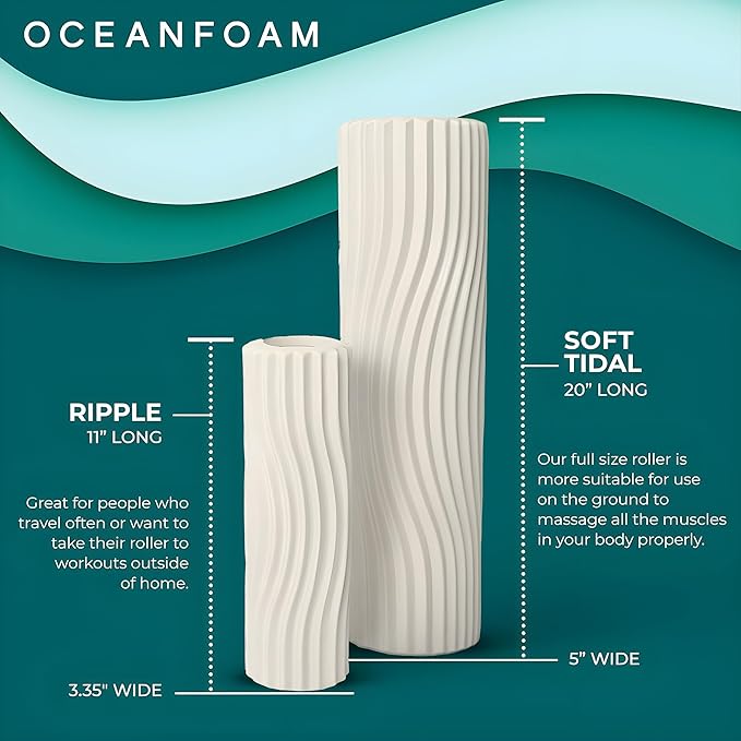 Oceanfoam Soft Tidal Roller (Natural) - Low Density Foam Roller for Physical Therapy, Back Pain, Exercise & Stretching - Wave Textured - Yoga, Athletics, & Wellness - Full Size, 20" x 5"