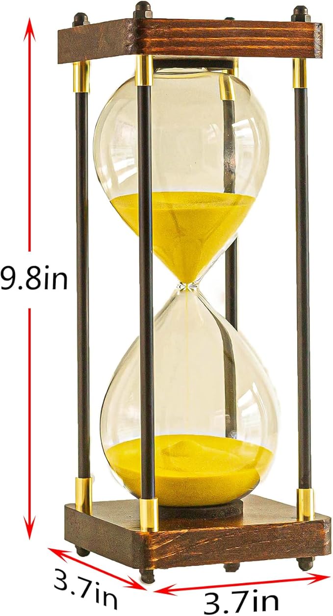 Large Sand Timer, Hourglass Timer 60 Minutes,Vintage Wooden Hour Glass Timer,Modern Home Kitchen Office Decoration (Gold)