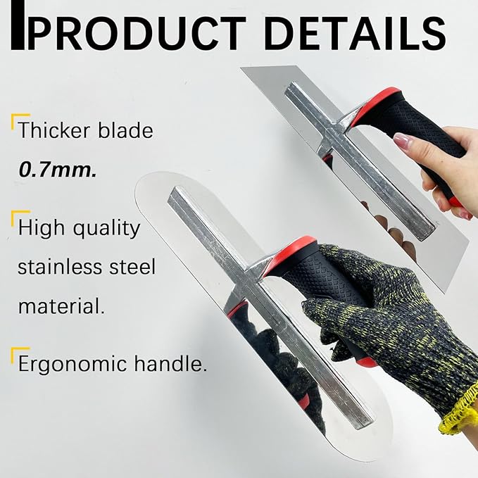 3 Pack Concrete Tools Set, 1 Pcs Stainless Steel Flat Finishing Trowel and 2 Pcs Pool Trowels, Drywall Cement Plastering Masonry Construction Hand Tool Kit