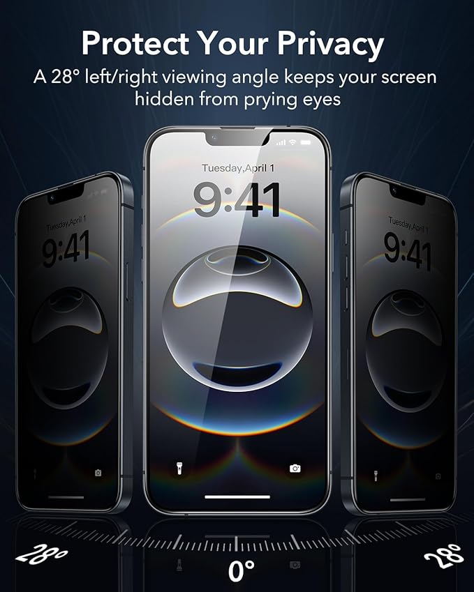 ESR 3 Pack 9H+ Glass for iPhone 16e/ iPhone 14/ iPhone 13/13 Pro Privacy Screen Protector, [Military Grade Shatterproof & Longest Durable] Armorite Anti-spy Tempered Glass with UltraFit Tray