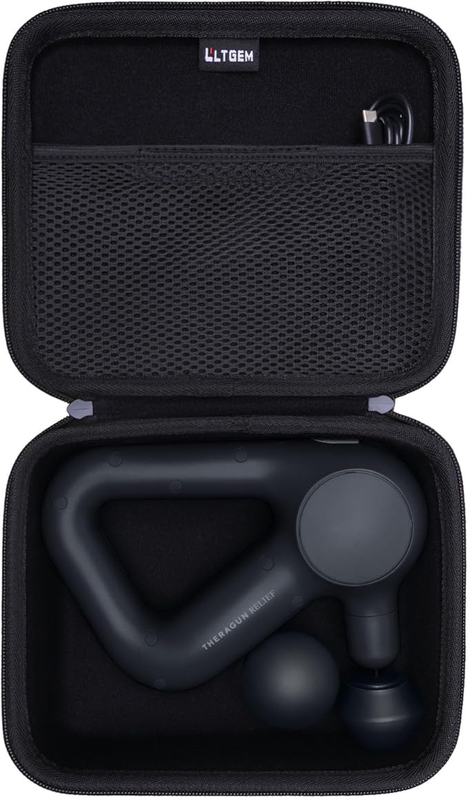 LTGEM Massage Case Compatible with TheraGun Relief Handheld Percussion Massage Gun/Neck/Back/Leg/Shoulder Massage Gun - Travel Protective Carrying Storage Bag, Black (Case Only)