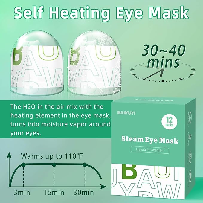 12 Packs Self Heating Eye Masks for Dry Eyes Disposable Heated Eye Mask Warm Compress Sleep Mask Stress Relief Travel Ready Relaxation Unscented