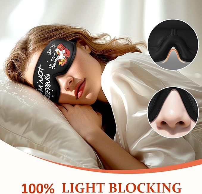 Funny 3D Zero Pressure Sleep Eye Mask for Men Women Side Sleeper, Adjustable Blackout Soft Breathable Eye Masks for Travel Nap Night Sleep, Humorous Gift Stocking Stuffers (Just Thinking)