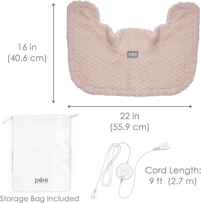 Pure Enrichment PureRadiance Neck & Shoulder Luxury Heating Pad for Pain Relief, Patented Design, Soft Faux Fur & Micromink, 6 Heat Settings, Machine Washable, Universal Fit, 16” x 22” (Rose Quartz)