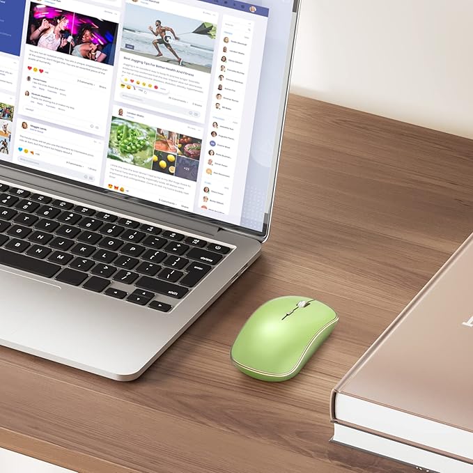 JOYACCESS J 2.4G Slim Wireless Silent Mouse - Portable Wireless Computer Mouse with 5 Adjustable DPI Levels, USB for Desktop, Notebook, MacBook, Chromebook, PC (Light Green)