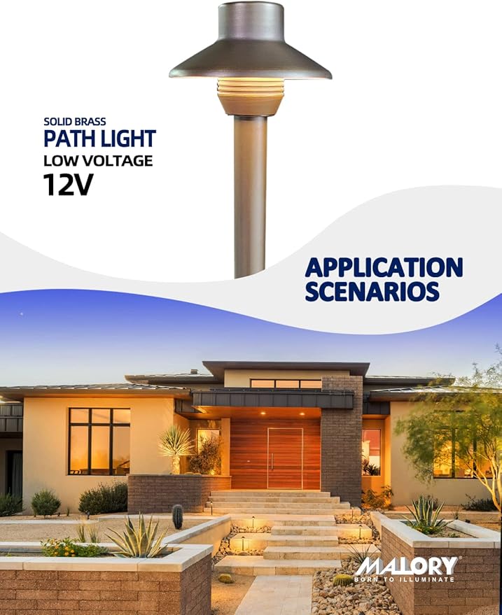 MALORY Low Voltage Pathway Light 1 Pack, (18.6'' H) 12V Brass Landscape Path Light,Outdoor Walkway Lighting with 2W 2700K LED G4 Bulb for Pathway Driveway Patio Yard & Lawn(P05 Mini Shade,1-Pack)
