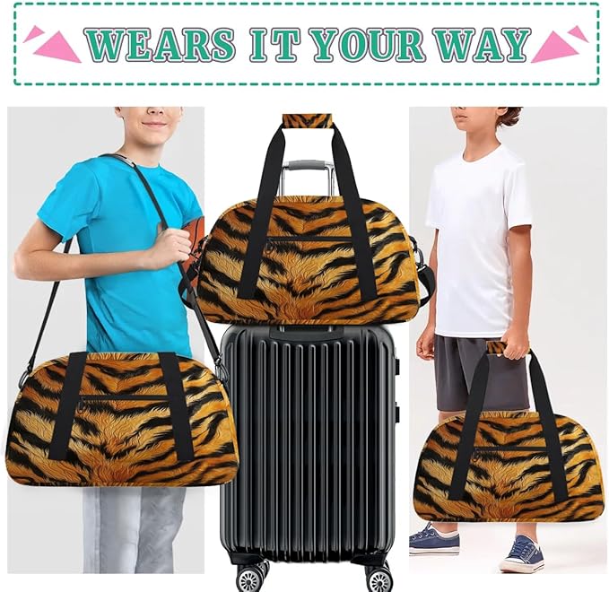 Sports Duffle Bags Travel Duffle Bag Gym Bag Animal Tiger Print Weekender Travel Bag Waterproof Overnight Bag Carry On Travel Tote Bag Dance Bags