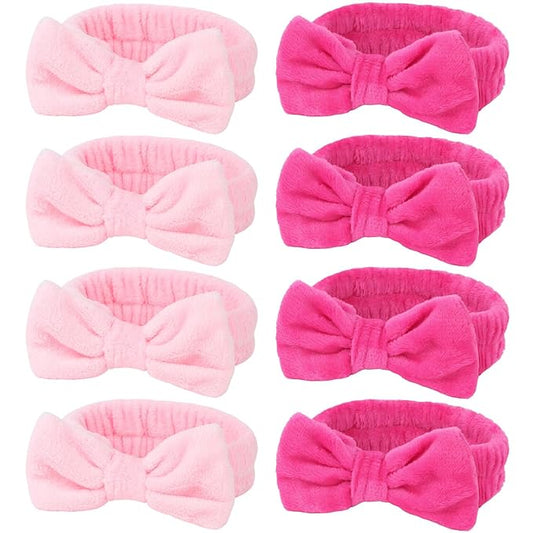 Ondder 8 Pcs Pink Spa Headband Microfiber Makeup & Face Wash Headbands for Women, Facial Skincare, Yoga, Exercise, Including Hair Bands & Head Bands