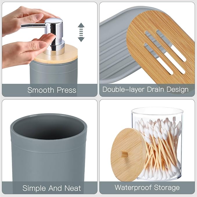 iMucci Bathroom Accessories Bathroom Sets with Shower Curtain, Bath Towel Set, Trash Can, Toilet Brush, Soap Dispenser, Bathroom Accessories Set Complete