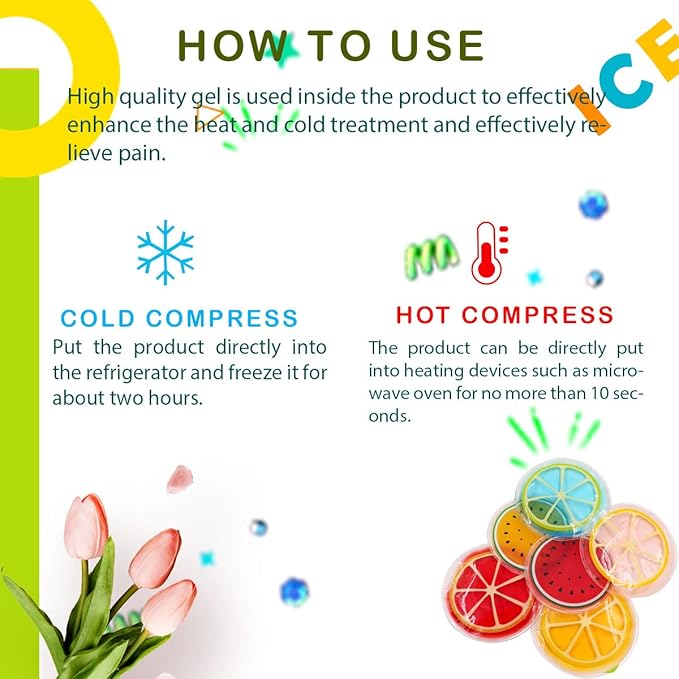 Kids Ice Pack, Hot or Cold Pack Gel Cooling Pad, Reusable for Injuries Medical Health,Swelling and Pain Relief, Tired Eyes, Child Injury, Headache, Sinus Relief (Fruit Ice Pack)