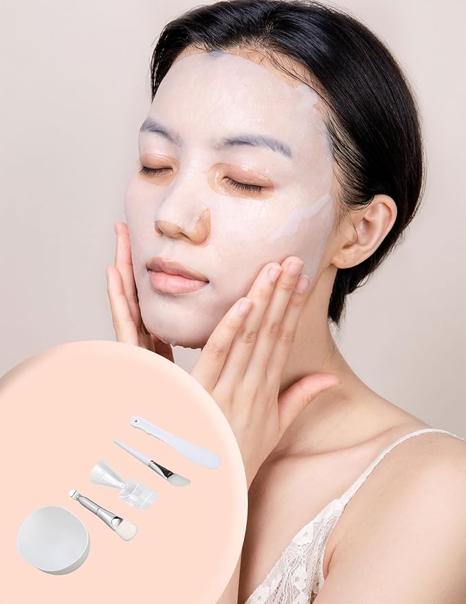 Face Mask Mixing Bowl Set, DIY Silicone Face Mask Applicator Brush and Spatula Set, Face Mask Bowl and Brush Kit for Skincare, Facial Spa, Mask Making at Home or Travel