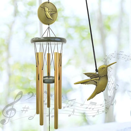 Hummingbird Wind Chimes for Outside,32 "Memorial Outdoor Wind Chime Create a Zen Atmospherer,Hummingbird Gift for Women Mother Father Christmas,Home Garden Patio Yard Decor(Bronze)