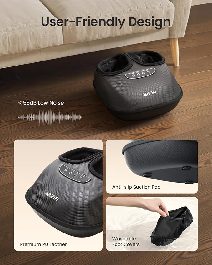 RENPHO Foot Massager Machine with Heat, 3 Air Compression Modes & Levels, Full-Foot Kneading Shiatsu Foot Massage for Plantar Fasciitis & Neuropathy, Gifts for Women & Men Size up to 13