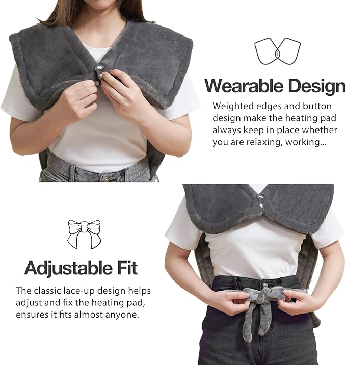 DAILYLIFE Heating Pad for Neck and Shoulders and Back, Electric Heating Pad for Back Pain Relife, 6 Heating Settings, UL Certified with Overheating Protection and Machine Washable, 26"x35", Gray