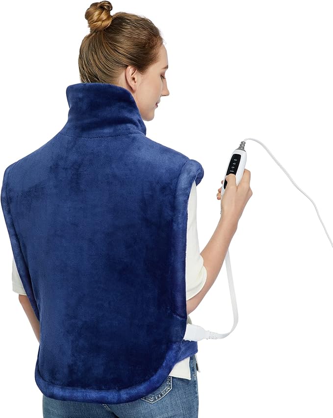 CAROMIO Heating Pad for Neck and Shoulders Back Pain Relief, Electric Weighted Heating Pads with Auto Shut Off Large, Full Body Back Heat Pad Fast Heating, 4 Temperature Settings (Navy Blue, 33"x22")