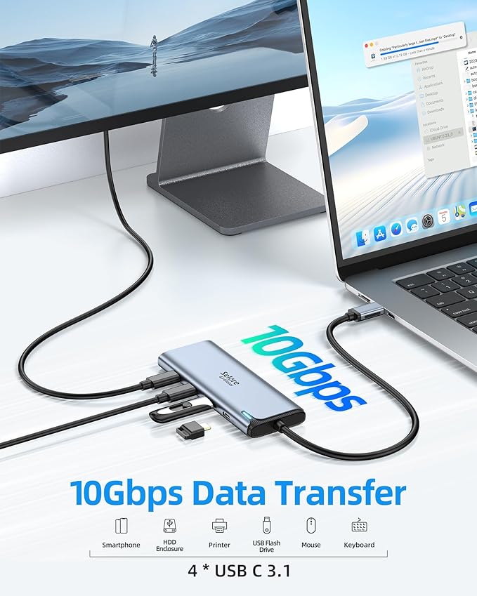 Selore&S-Global USB C Splitter with 4K/60Hz Video Output,USB C Hub Dual Monitor with DP Alt Mode,10Gbps Data Transfer,100W PD,Docking Station Dual Monitor for Windows Laptop,Portable Monitors