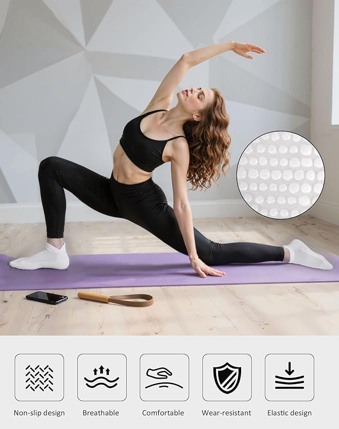 6 Pairs Pilates Socks for Women, Non Slip Yoga Socks with Grips for Barre Ballet Athletic Workout Barefoot Hospital