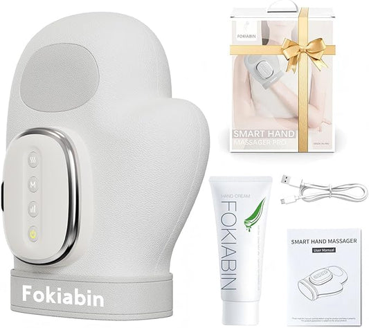 Electric Hand Massager with Heat and Compression 6 Modes Electric Massager for Comfort Battery-Powered Rechargeable Portable Office Trave Use 60ml Aloe Lotion & Compression Gloves