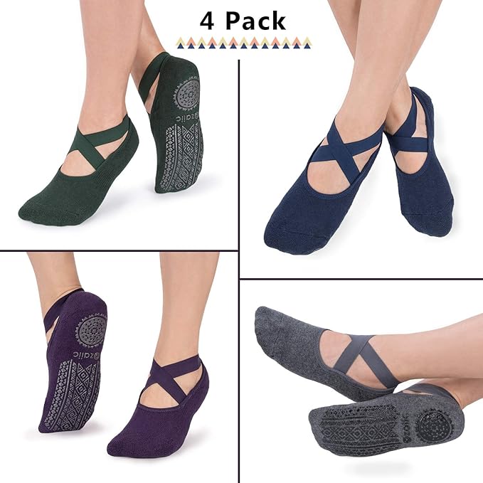 Ozaiic Yoga Socks for Women Non-Slip Grips & Straps, Ideal for Pilates, Pure Barre, Ballet, Dance, Barefoot Workout