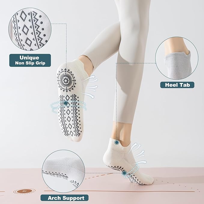 BISOUSOX Grip Socks Pilates Socks, Grippy Sock Woman Yoga Slipper Non Slip Ankle Sticky Sock Barre Ballet Hospital