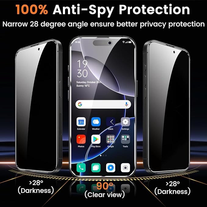 4+4 Pack Privacy Screen Protector for iPhone 16 Pro 6.3-Inch with 4 Pack Camera Lens Protector, Anti Spy Tempered Glass Film 9H Hardness Case Friendly