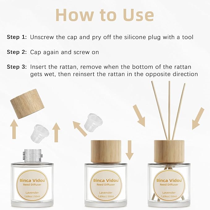 Reed Diffuser Set, Binca Vidou Lavender Orange & Lemon Natural Scent Oil Diffusers with Sticks for Home Office Bathroom Aromatherapy Decor 1.69oz x 2