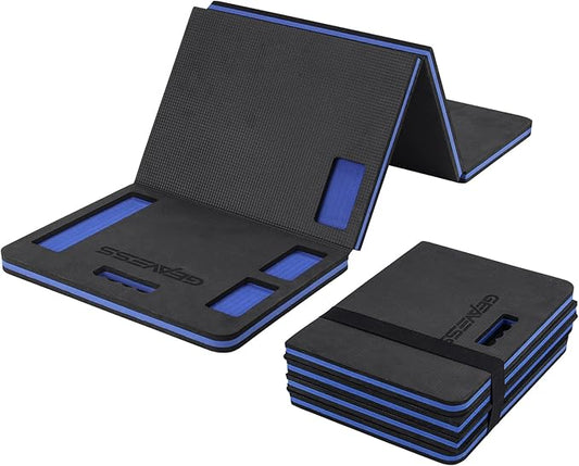 1.1" Extra Thick Foldable Garden Kneeling Pad with Handle & Belt & Tool Compartments – EVA Foam Knee Cushion Mat for Gardening, Mechanic Work, Auto Repair (47.2" x 15.7" x 1.1", Black & Blue)