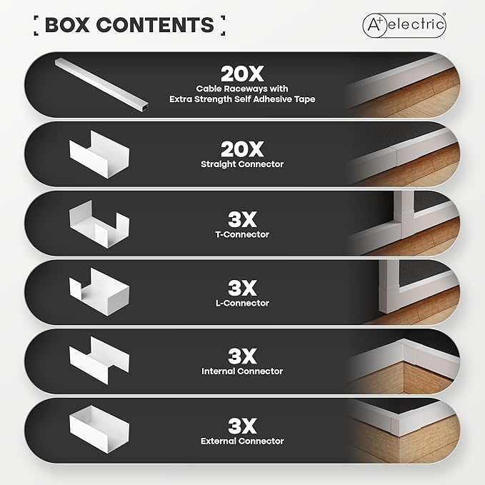 315" Cable Hider, Wire Cover, Cables Raceway for Cord Hide, Long, Large, White and paintable Cords Cover Concealer Conduit Channel, TV, Ethernet Molding Electrical Wires Management Kit