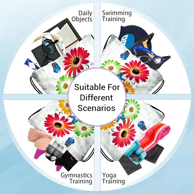 Colorful Floral Gym Grip Bag Lightweight Drawstring Gymnastics Small Grip Bag for Women Fitness