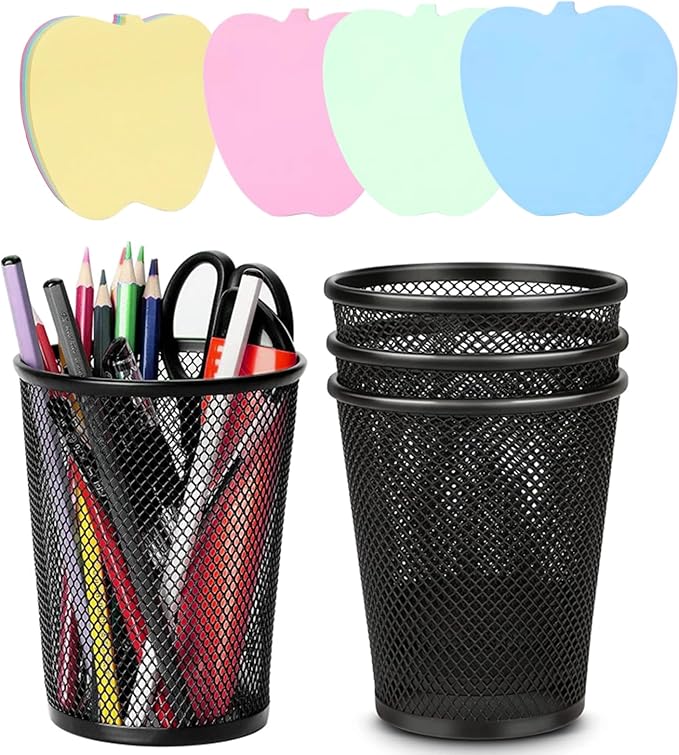 4 Packs Pen Holders, Mesh Pencil Holder Metal Pen Cup Black for Desk, Multifunctional Organizer for Office School Home Makeup Brush，Pencil Cup for Pen