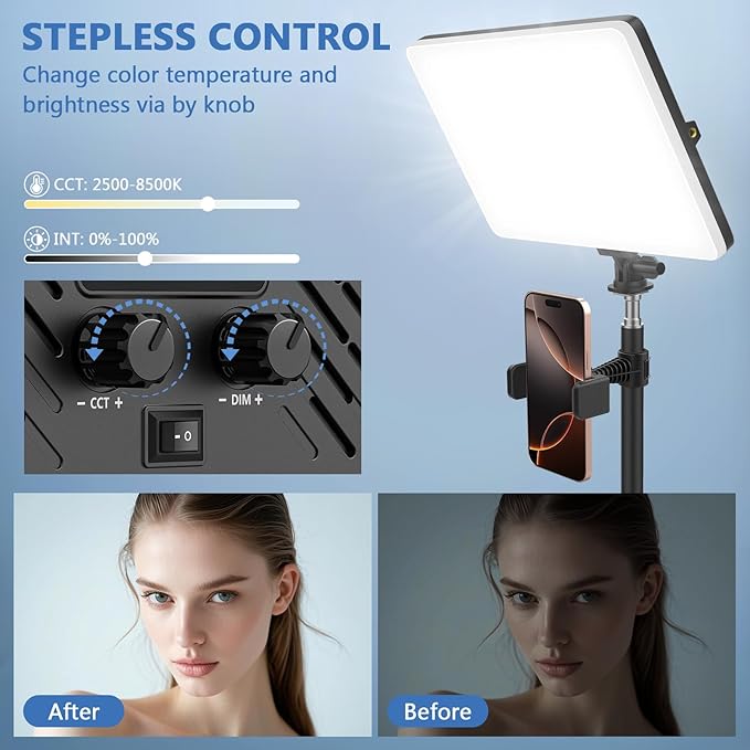 2 Pack Led Video Light Kit, 4000mAh Rechargeable Lithium Battery, Light Panel 2500k-8500k 2200Lux 79 inches Light Stand for Studio Photography Light Video Recording Game Live Streaming