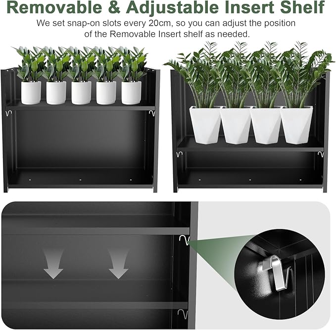 Tall Metal Planter Box for Outdoor Plants 36"L x 12"W x 26"H, Heavy Duty Steel Large Rectangular Planter Box with Removable Insert Shelf, Modern Décor for Tall Plants, Trees, Flowers (Black)