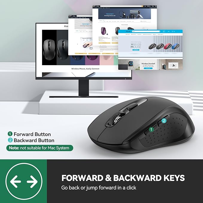 TECKNET Wireless Mouse for Laptop, Silent Bluetooth Mouse(BT5.0 & 2.4G) 4000DPI Adjustable, Computer Portable PC Quiet Mice with USB-A Receiver & 6 Buttons for Mac, 18 Months Battery