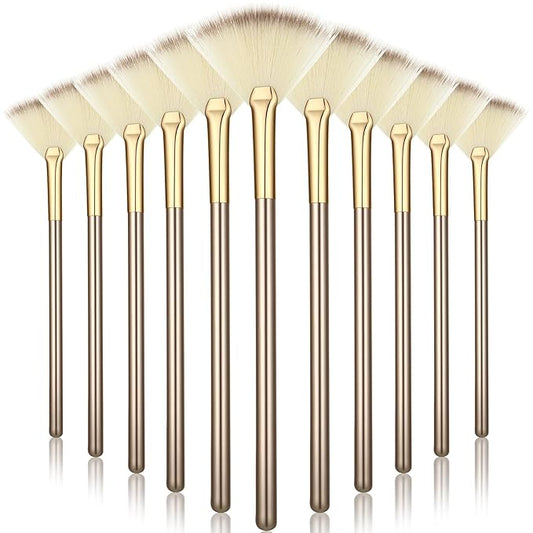 12 Pcs Soft Facial Fan Brush Blush Makeup Brush Face Mask Acid Applicator Multi Use Cosmetic Tools for Peel Mask Makeup for Mud Cream(Champagne)