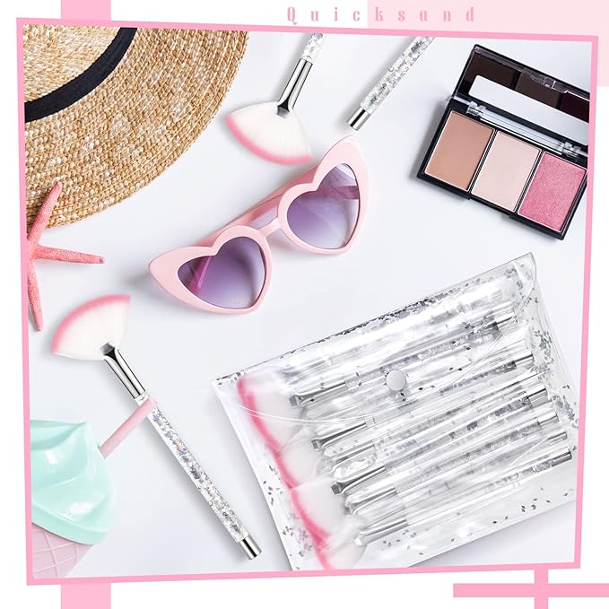 12 Pcs Fan Brushes for Facial Mask Brushes with Glitter Quicksand Handle Cosmetic Facial Fan Brushes Soft Facial Mask Brush Applicator Facial Peel Applicator Face Mask Tools with Pouch (Silver)