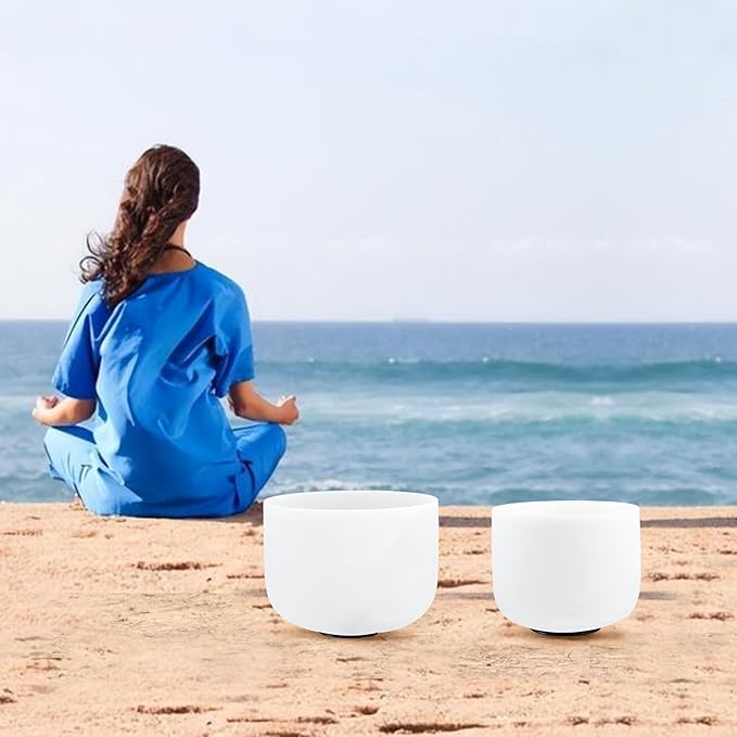 Ryan Dvan Crystal Singing Bowl Set of 2 7" F Note, 8" A Note with Case Suede Striker & O-Ring Sound Therapy for Yoga, Reiki, Chakra Healing Energy Tuning & Mindfulness Kit