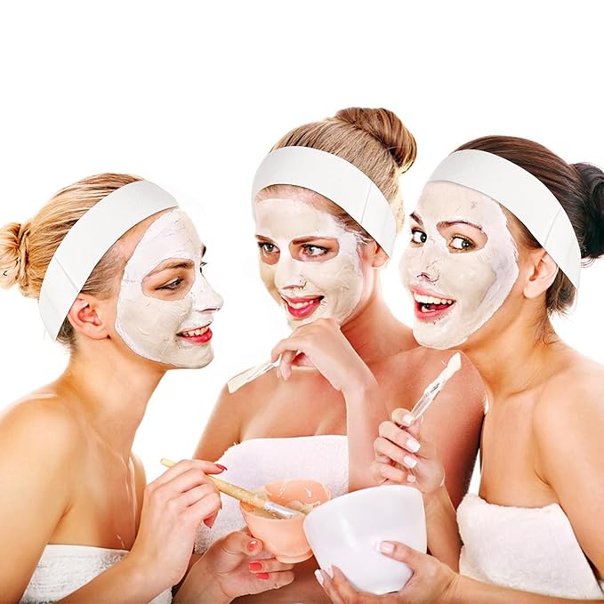 Yopay 100 Pack Disposable Spa Facial Headbands, Soft Elastic Headband Wrap with Closure for Women Girls, Individual Pack Stretch Non-Woven Skincare Headbands for Makeup, Treatments, Esthetician, White