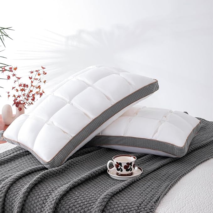 YOUR MOON Soft Pillow Queen Size Set of 2, Super Soft Support Down Alternative Pillow 2 Pack, 100% Cotton Shell Luxury Comfy Fluffy Bed Pillows for Sleeping (White)