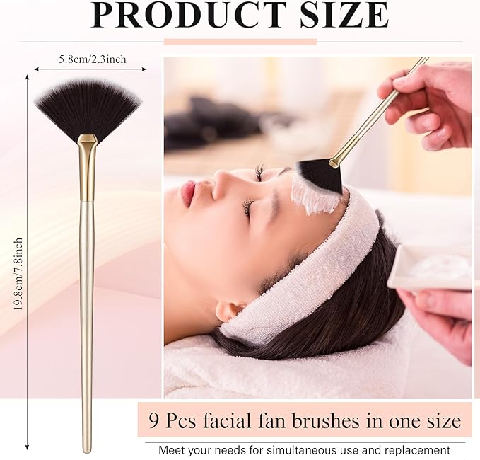 9 Pieces Facial Fan Mask Brushes, Soft Facial Applicator Brushes Tools for Peel Glycolic Makeup for Mud Cream(Brown)