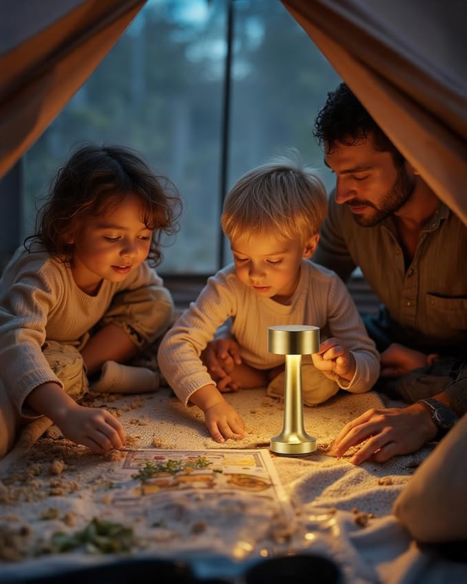 PUSU Cordless LED Gold Small Table Lamps Set of 2, Portable Rechargeable 4000mAh Battery Operated Desk Lamp, 3 Color Stepless Dimming for Kids, Restaurant, Bedside, Outdoor, Bar, Night Light, Gift