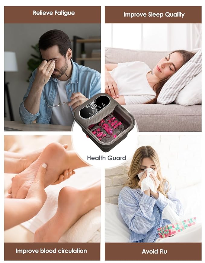 Collapsible Foot Spa with Heat, Bubble and Temp Control, Foot Bath Massager with XL Touch Screen and Massage Rollers, Foot Soaking Tub, Pedicure Foot spa for Stress Relief (Grey)