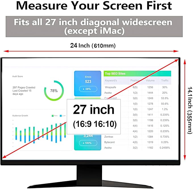 [1 Pack] 27 Inch Computer Privacy Screen Filter for 16:9 Monitor, Anti-Blue Light, Anti-UV Blue Light Blocking Removable Privacy Protector Shield, Hanging Type