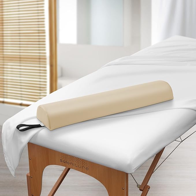 Saloniture Half Round Massage Table Bolster Pillow Pad - 26 x 6 x 3 Inch - Cream