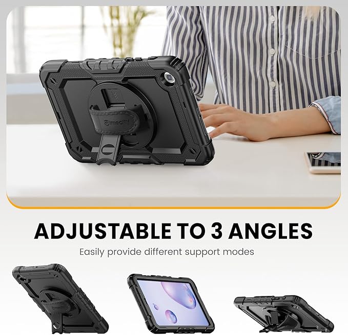 Timecity Case for Galaxy Tab A 8.4 Inch 2020, SM-T307 Case, with Stylus Holder Screen Protector/Swivel Stand/Hand Strap/Shoulder Strap, Heavy Duty Protective Tablet Case for SM-T307U- Black