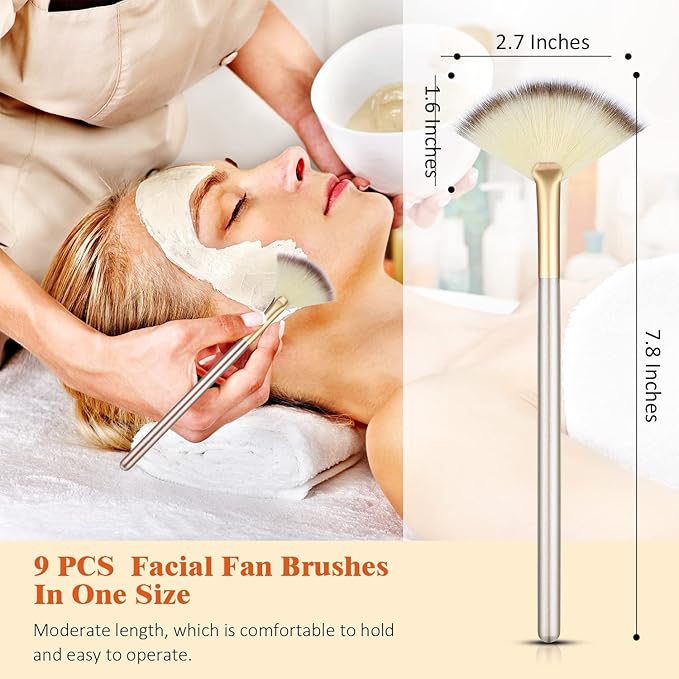9 Pieces Facial Fan Mask Brushes, Soft Facial Applicator Brushes Tools for Peel Glycolic Makeup for Mud Cream(Blue, Purple, Champagne)